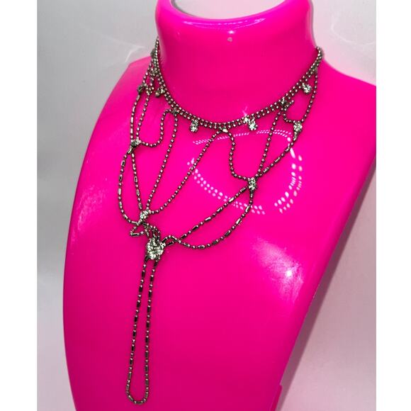 Rhinestone Silver-Tone Chain Hand Chain Link Finger Ring Bracelet! - Picture 12 of 14